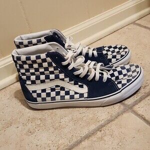 Vans Blue Checkered Fabric & Suede Hi Tops Shoes Men's 11 Women's 12.5